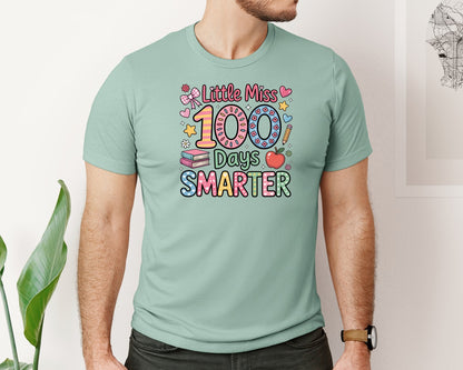 brand:Bella Canvas|color:Dusty Blue|100 Days Of School Little Miss 100 3 Graphic T-Shirt