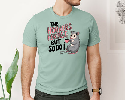brand:Bella Canvas|color:Dusty Blue|Possum Coffee Quote Cute Goth Art Graphic T-Shirt