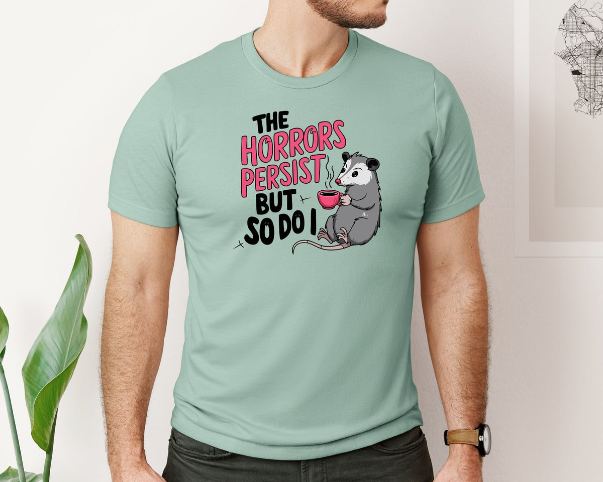 brand:Bella Canvas|color:Dusty Blue|Coffee Possum Dark Humor Quote Graphic T-Shirt