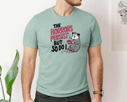 brand:Bella Canvas|color:Dusty Blue|Coffee Possum Dark Humor Quote Graphic T-Shirt