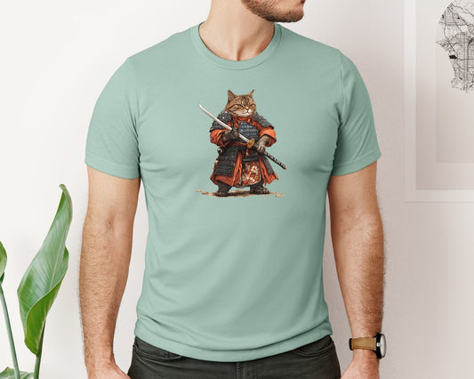 Samurai Cat Warrior Anime Style Artwork Graphic T-Shirt