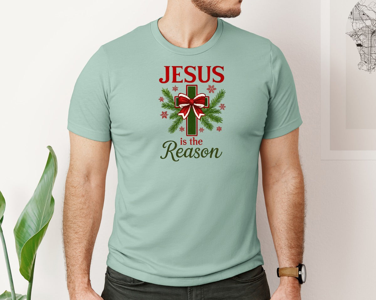 brand:Bella Canvas|color:Dusty Blue|Jesus Holiday Christmas Season Graphic T-Shirt