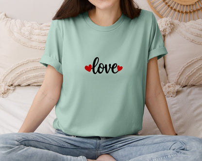brand:Bella Canvas|color:Dusty Blue|Love Valentine Heart Cut File Graphic T-Shirt
