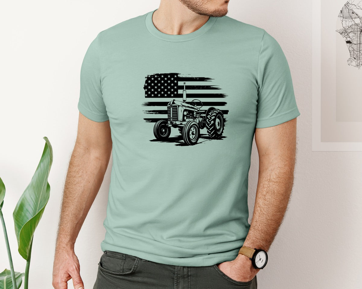 brand:Bella Canvas|color:Dusty Blue|Tractor Flag Vector T Shirt Design Graphic T-Shirt