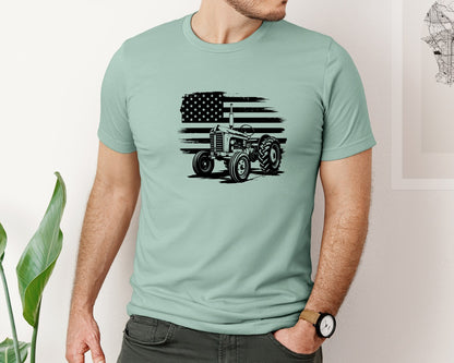 brand:Bella Canvas|color:Dusty Blue|Tractor Flag Vector T Shirt Design Graphic T-Shirt