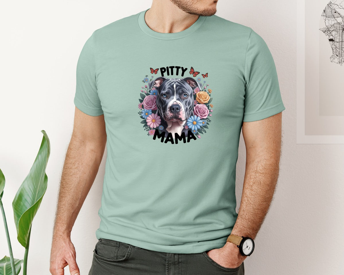 brand:Bella Canvas|color:Dusty Blue|Pitty Mama Cute Pitbull Dog 2 Graphic T-Shirt