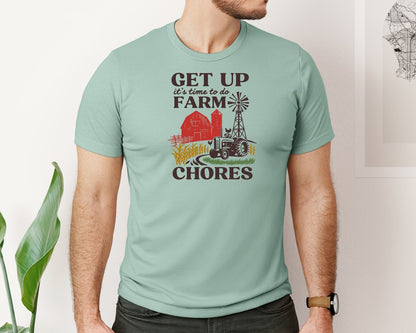 brand:Bella Canvas|color:Dusty Blue|Get Up Its Time To Do Farm Chores 2 Graphic T-Shirt