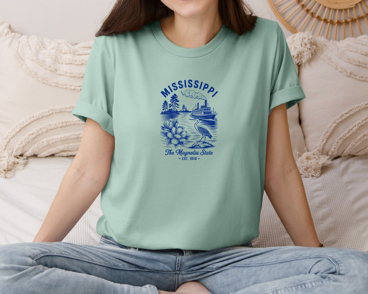 brand:Bella Canvas|color:Dusty Blue|Mississippi The Magnolia State T Shirt 3 Graphic T-Shirt
