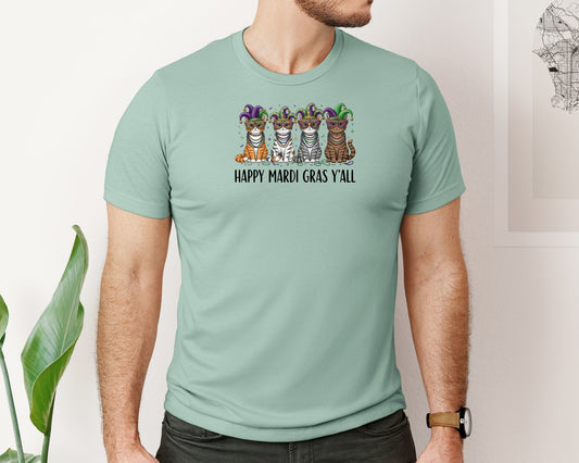 Happy Mardi Gras Yall Cat Graphic T-Shirt