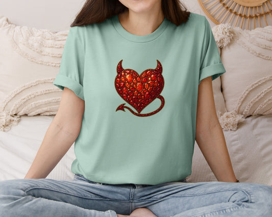 Faux Rhinestone Devil Heart Graphic T-Shirt