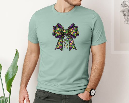 Mardi Gras Sequin Coquette Bow Graphic T-Shirt