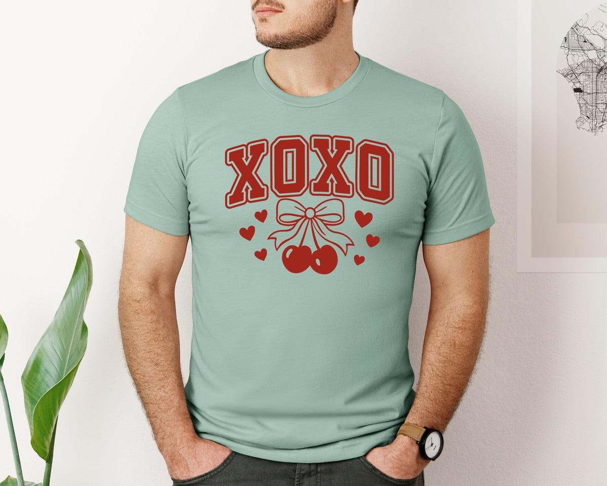 brand:Bella Canvas|color:Dusty Blue|Valentine Xoxo Bowl Of Cherries Graphic T-Shirt
