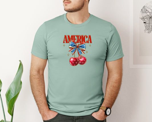 Patriotic Cherry 4Th Of July Graphic T-Shirt
