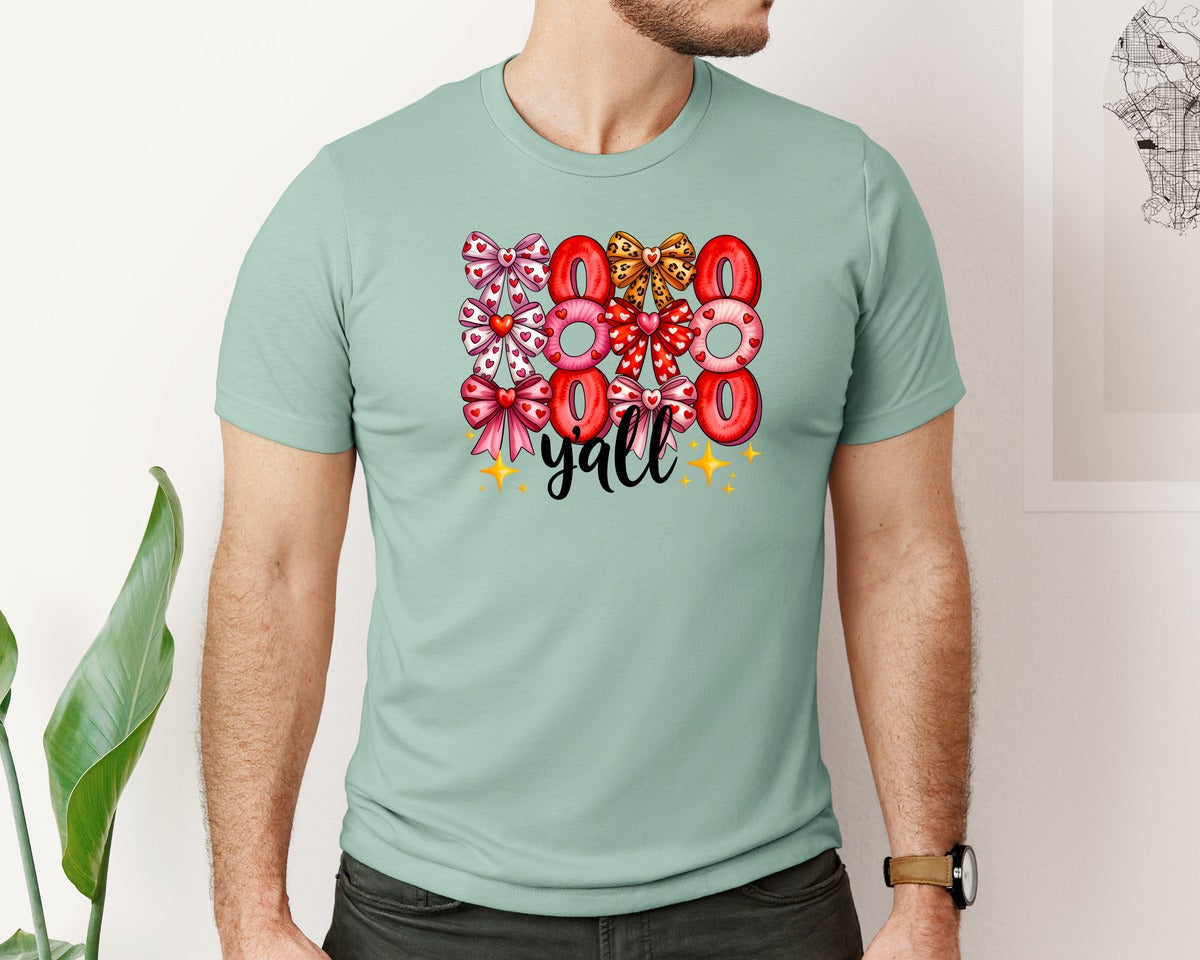 brand:Bella Canvas|color:Dusty Blue|Xoxo Yall Valentine Valentines Graphic T-Shirt