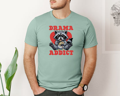 brand:Bella Canvas|color:Dusty Blue|Funny Drama Addict Raccoon Valentine Graphic T-Shirt
