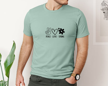 brand:Bella Canvas|color:Dusty Blue|Peace Love Spring 4 Graphic T-Shirt