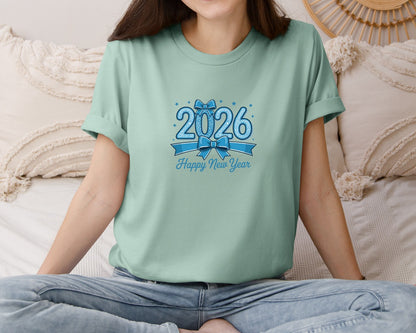brand:Bella Canvas|color:Dusty Blue|Happy New Year 2026 Blue New Year Graphic T-Shirt
