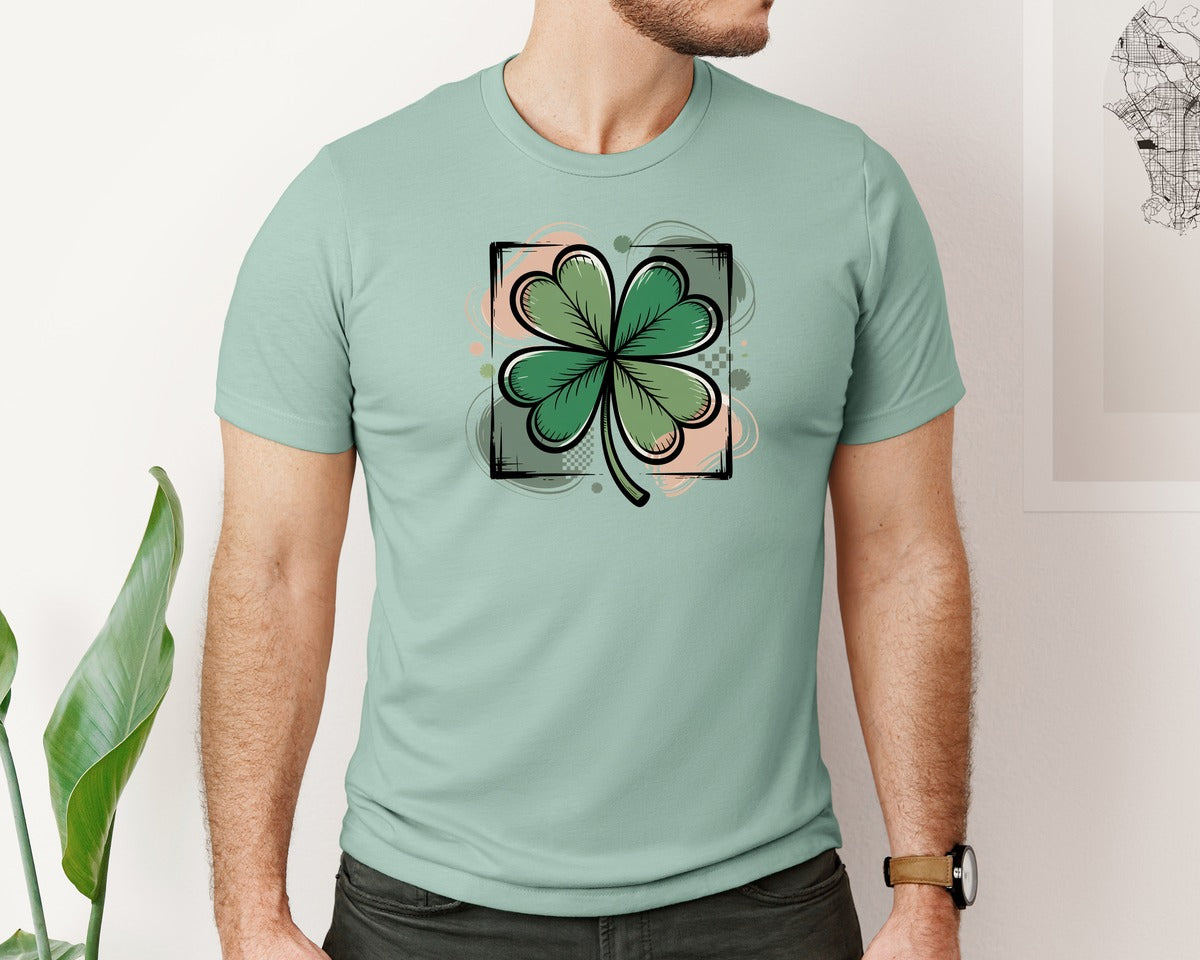 brand:Bella Canvas|color:Dusty Blue|Preppy St Patricks Day Pngshamrock Graphic T-Shirt