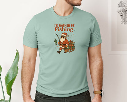 brand:Bella Canvas|color:Dusty Blue|Funny Santa Fishing Christmas 6 Graphic T-Shirt