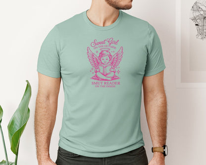 brand:Bella Canvas|color:Dusty Blue|Sweet Girl Outside Smut Reader Inside 4 Graphic T-Shirt