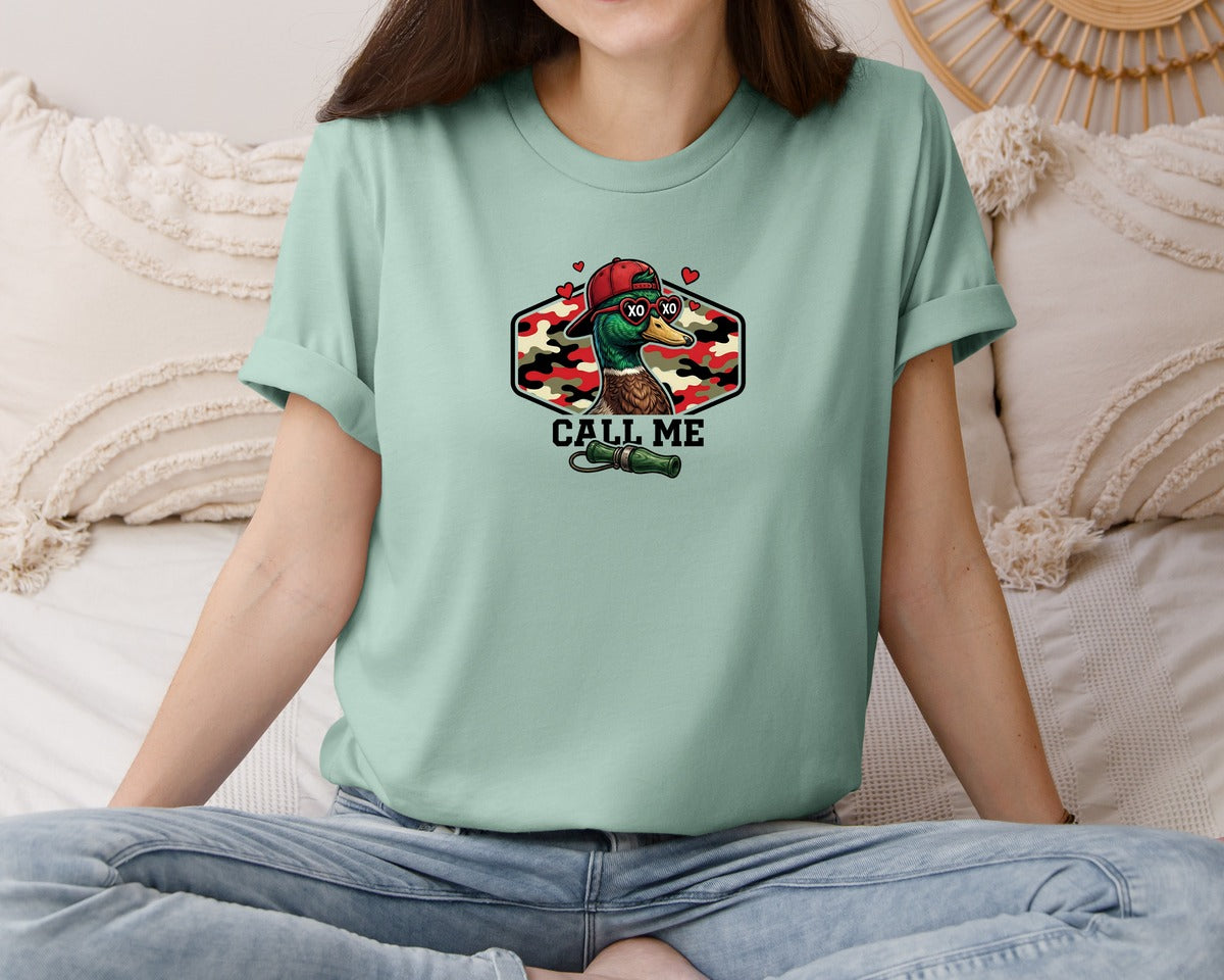 brand:Bella Canvas|color:Dusty Blue|Duck Hunting Valentines Day Graphic T-Shirt