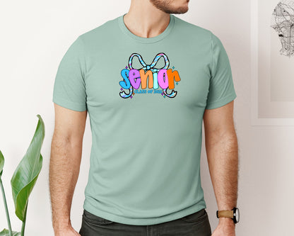 brand:Bella Canvas|color:Dusty Blue|Senior Coquette Class Of 2026 Preppy Graphic T-Shirt