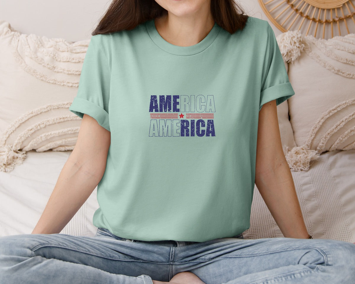 brand:Bella Canvas|color:Dusty Blue|America Patriotic Graphic T-Shirt