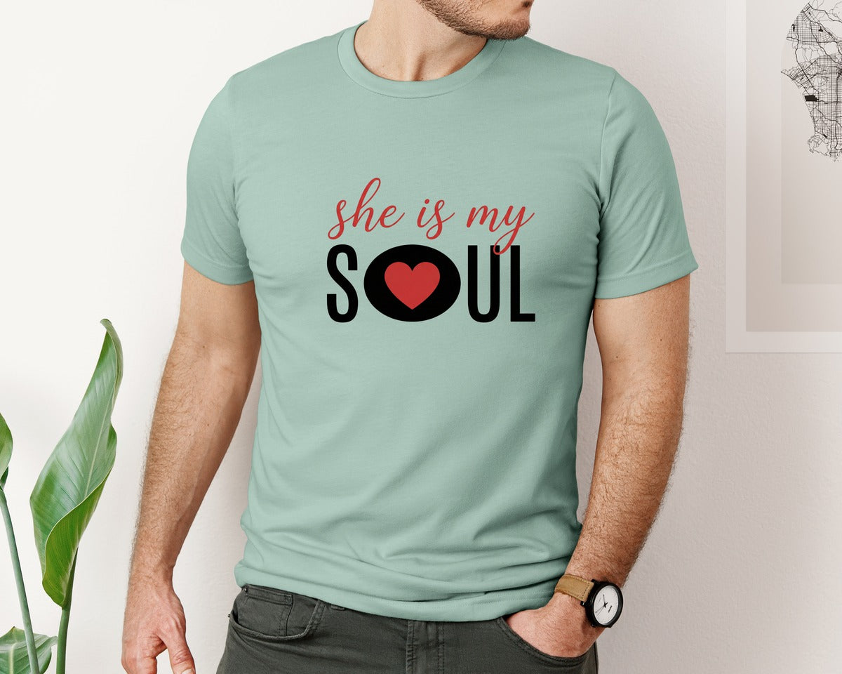 brand:Bella Canvas|color:Dusty Blue|Soul Mate Matching Couple Valentine Graphic T-Shirt