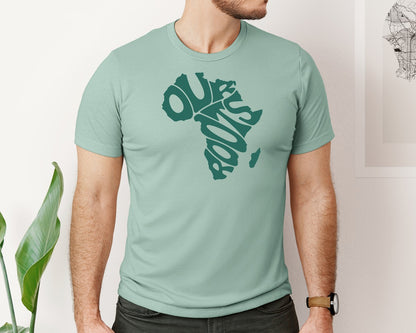 brand:Bella Canvas|color:Dusty Blue|Africa Map Word Art Our Roosts Graphic T-Shirt