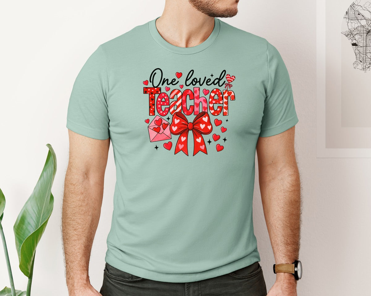 brand:Bella Canvas|color:Dusty Blue|Teacher Loved Teacher Valentine Graphic T-Shirt