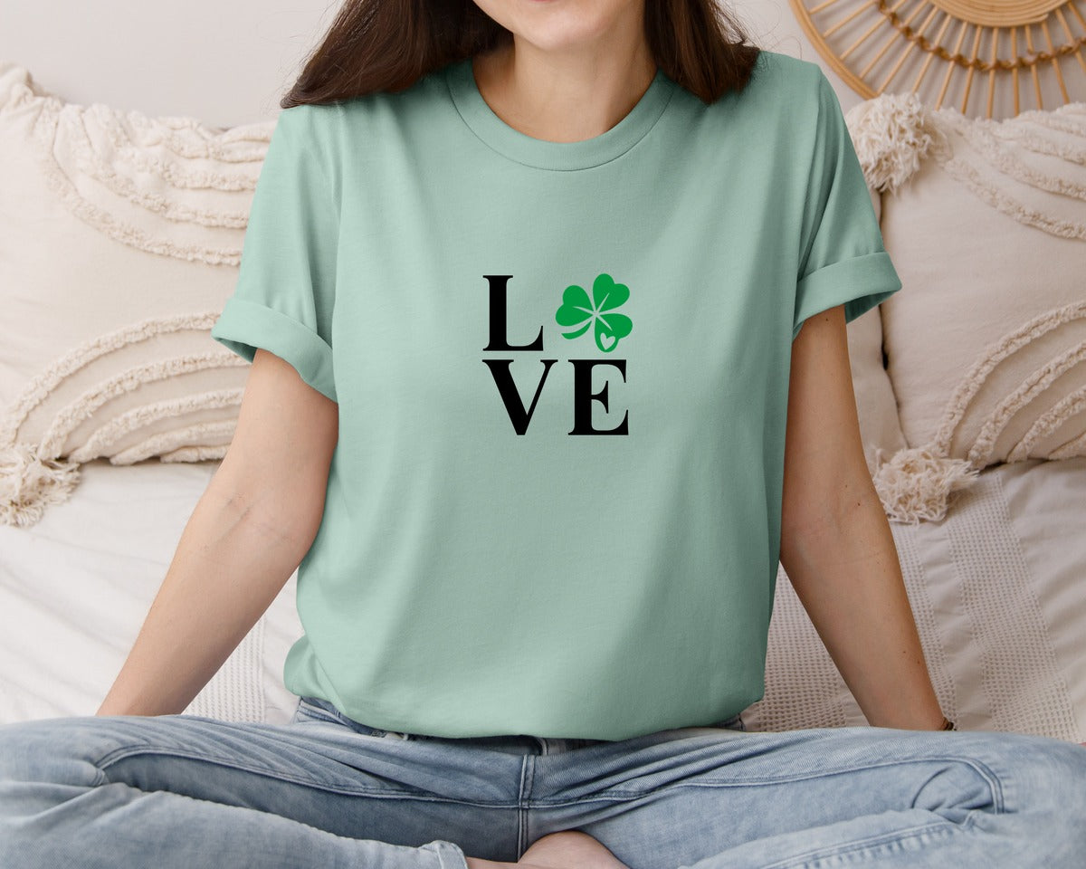brand:Bella Canvas|color:Dusty Blue|Lucky Love Retro St Patricks Shirt Graphic T-Shirt
