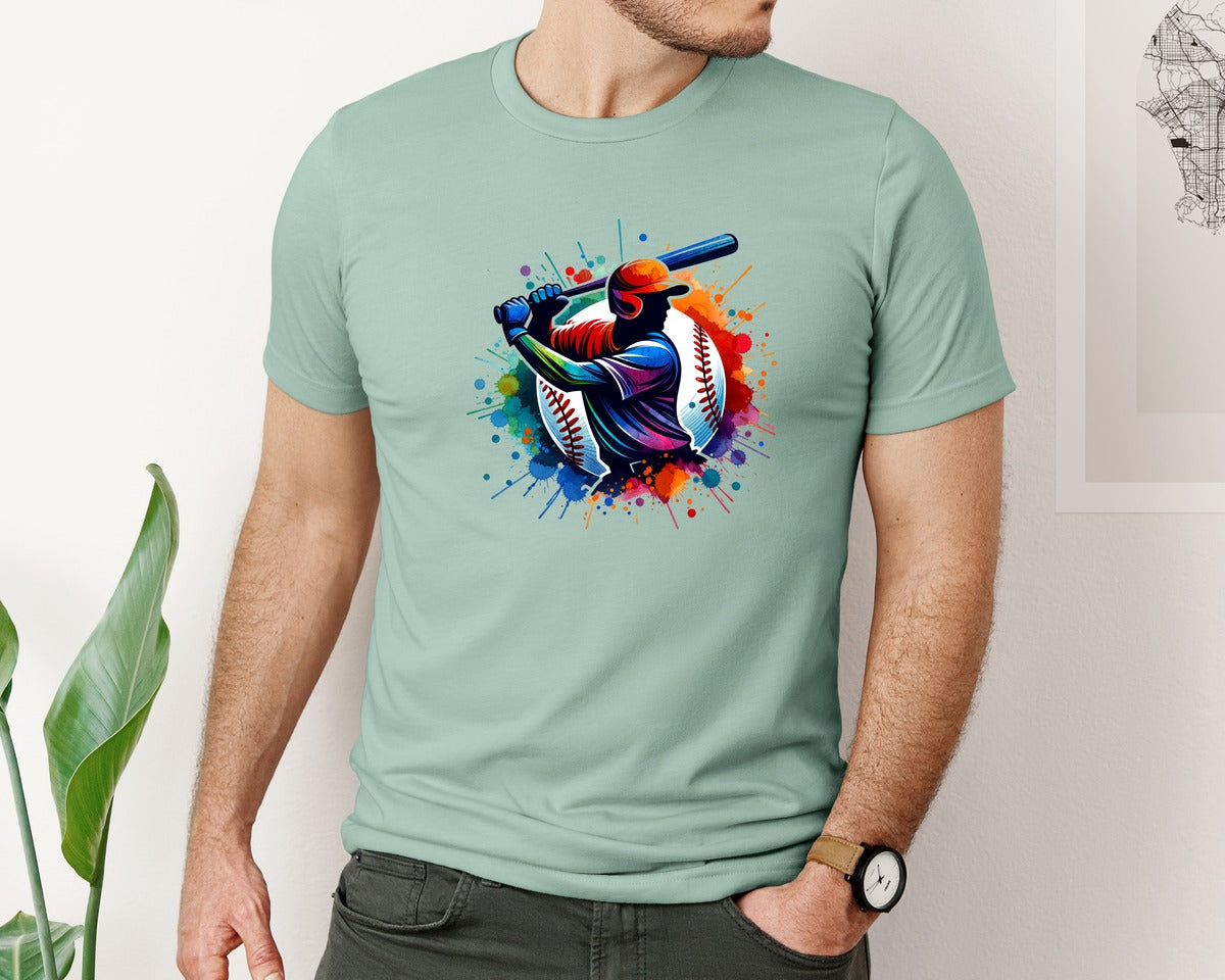 brand:Bella Canvas|color:Dusty Blue|Colorful Baseball Game Day Mascot Graphic T-Shirt