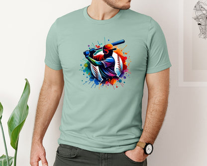 brand:Bella Canvas|color:Dusty Blue|Colorful Baseball Game Day Mascot Graphic T-Shirt