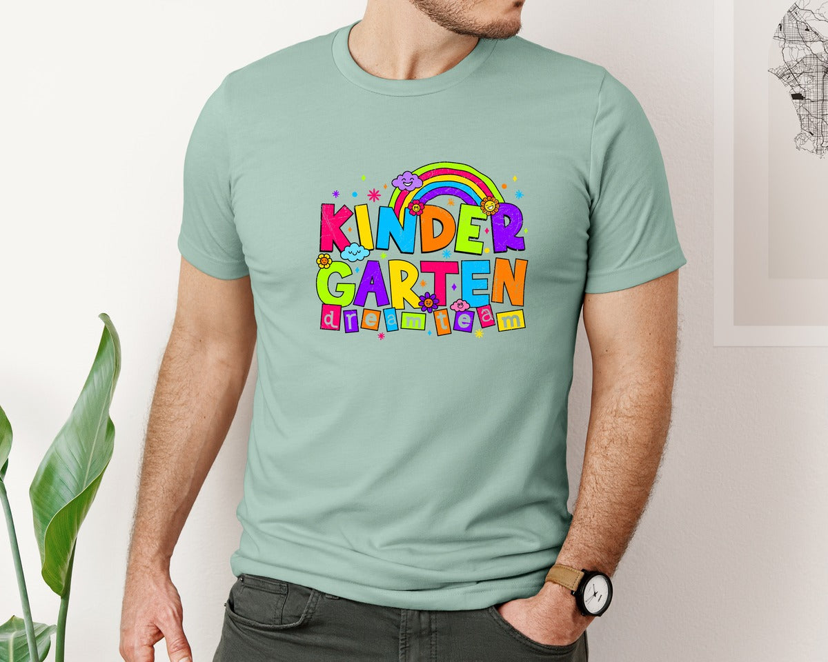 brand:Bella Canvas|color:Dusty Blue|Kindergarten Teacher Back To School 2 Graphic T-Shirt