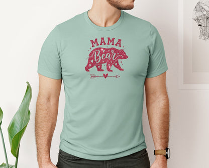 brand:Bella Canvas|color:Dusty Blue|Glitter Bear Mom Graphic T-Shirt