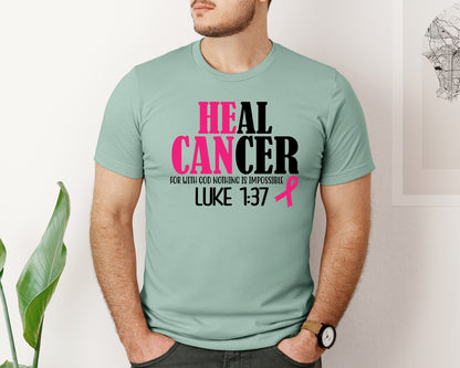 brand:Bella Canvas|color:Dusty Blue|Heal Cancer Breast Cancer Graphic T-Shirt