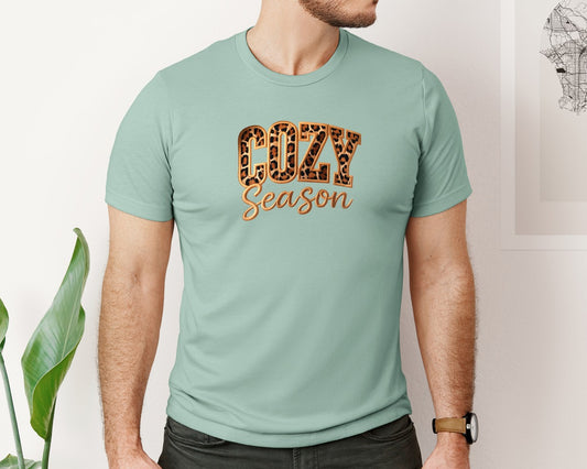 Cozy Season Leopard Fall Faux Yarn Graphic T-Shirt