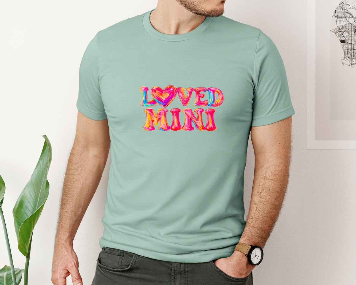 brand:Bella Canvas|color:Dusty Blue|Loved Mama Loved Mini Brushstroke Graphic T-Shirt