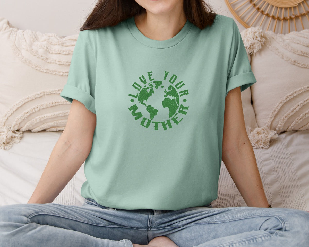 brand:Bella Canvas|color:Dusty Blue|Love Your Mother Earth Day Planet Graphic T-Shirt