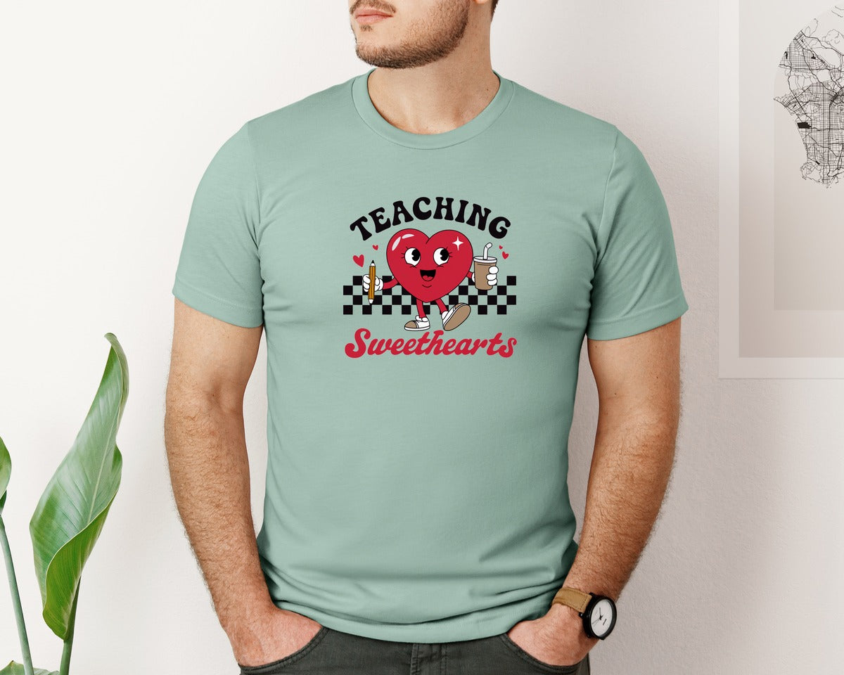 brand:Bella Canvas|color:Dusty Blue|Teaching Sweethearts Funny Teaching Graphic T-Shirt
