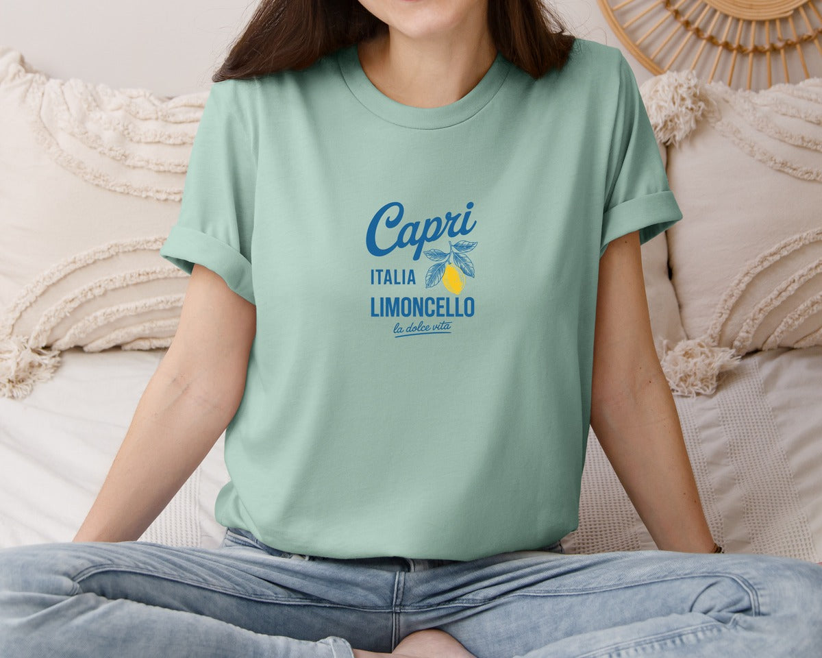brand:Bella Canvas|color:Dusty Blue|Capri Limoncello La Dolce Vita Italy Graphic T-Shirt