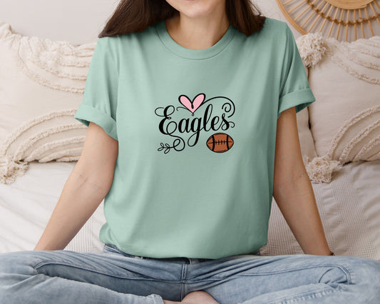 Eagles Football Mascot Pink Heart Graphic T-Shirt