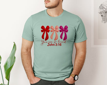 brand:Bella Canvas|color:Dusty Blue|Yarn Crochet Christian Valentines Graphic T-Shirt