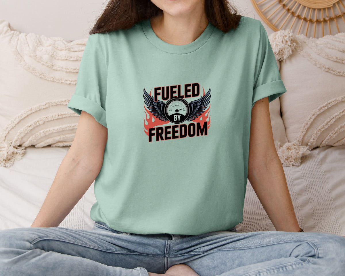 brand:Bella Canvas|color:Dusty Blue|Fueled By Freedom Vintage Biker Graphic T-Shirt