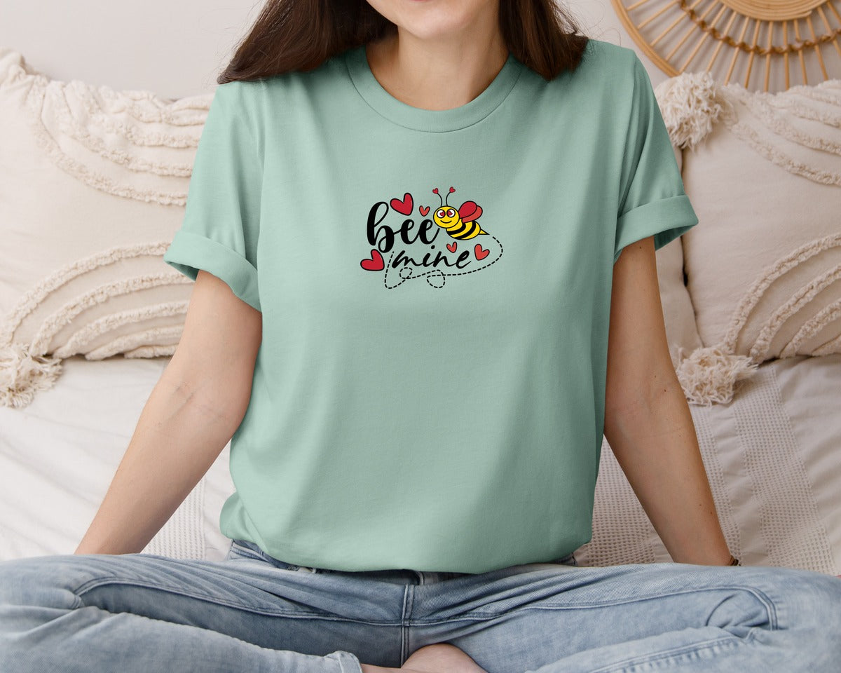 brand:Bella Canvas|color:Dusty Blue|Bee Mine Valentine Day Graphic T-Shirt