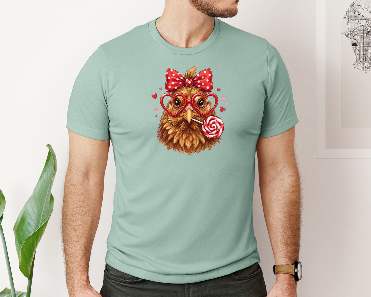 brand:Bella Canvas|color:Dusty Blue|Cute Valentine Chicken 3 Graphic T-Shirt