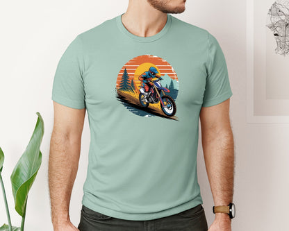 brand:Bella Canvas|color:Dusty Blue|Motocross Rider Dirt Bike Racing Graphic T-Shirt
