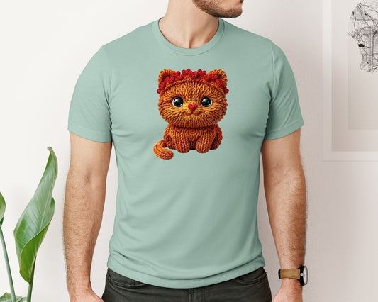 Faux Yarn Knitted Valentine Cat 2 Graphic T-Shirt