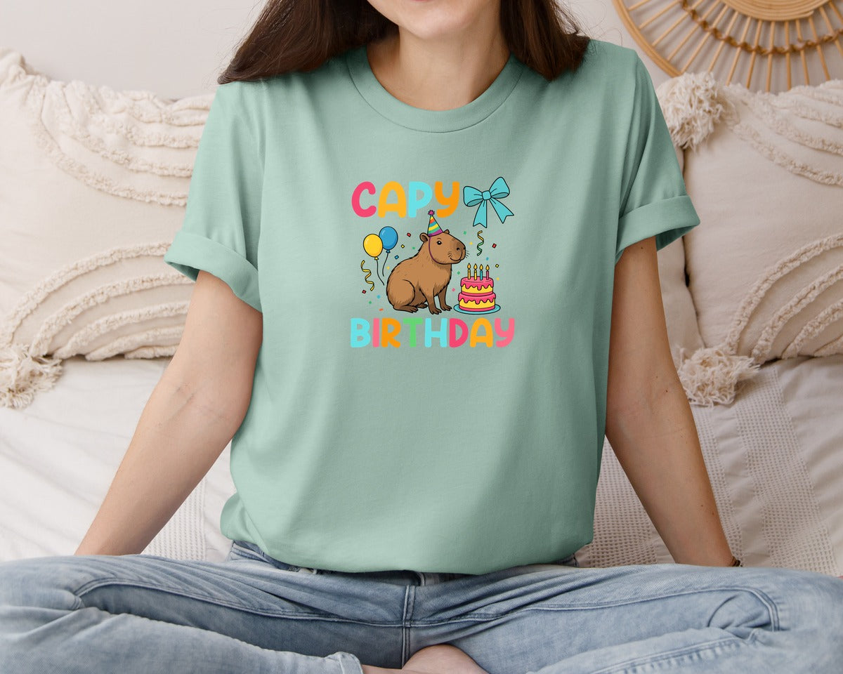 brand:Bella Canvas|color:Dusty Blue|Capybara Birthday T Shirt Graphic T-Shirt