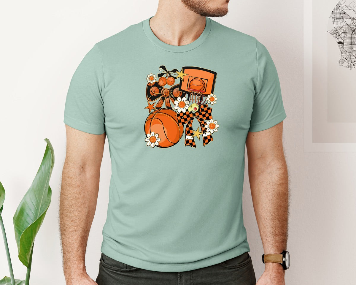 brand:Bella Canvas|color:Dusty Blue|Game Day Basketball Preppy Design Graphic T-Shirt
